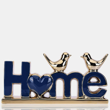 Blue and Gold Ceramic Home Sign,Blue and Gold Bird Sculpture, Modern Creative Decorative Sculpture, Suitable Coffee
