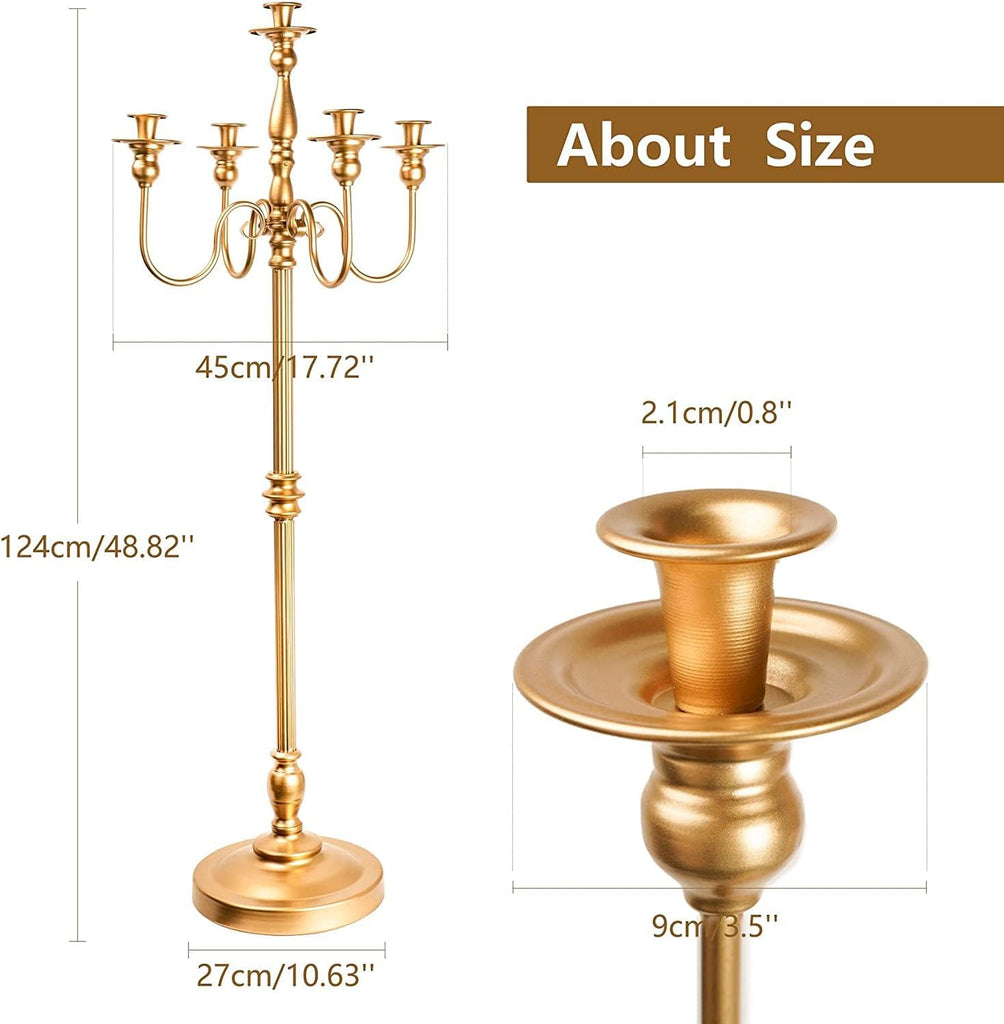 Gold Candelabra, 50'' Tall Floor Candle Holders, 1Pc Metal 5 Arm Candelabra Candle Holder Centerpiece for 5