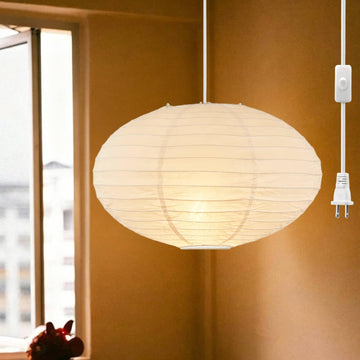 16 Inch Oval Plug in Hanging Paper Lantern Lights with Cord