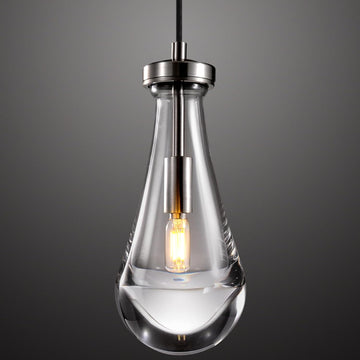 Raindrop Pendant Lights Kitchen Island Teardrop Nickel Hanging Light Fixtures Clear Solid Glass Pendant Light Modern Chandeliers for Dining Room Porch Corridor Living Room (1-Pack)