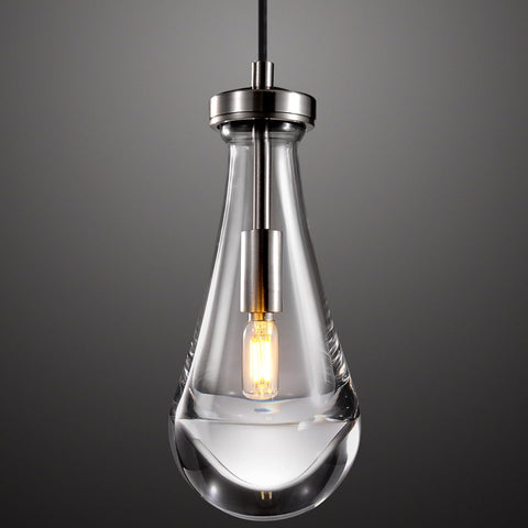 Raindrop Pendant Lights Kitchen Island Teardrop Nickel Hanging Light Fixtures Clear Solid Glass Pendant Light Modern Chandeliers for Dining Room Porch Corridor Living Room (1-Pack) A121-B0DL49KSTZ