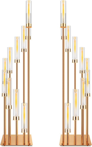 2 Pack 10 Arms Wedding Candelabras Centerpiece,50 Inches Tall Floor Standing Candle Holders with Clear Acrylic Shades