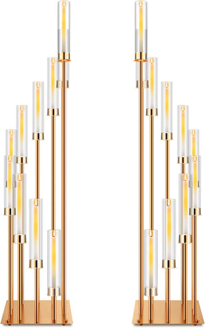 2 Pack 10 Arms Wedding Candelabras Centerpiece,50 Inches Tall Floor Standing Candle Holders with Clear Acrylic Shades