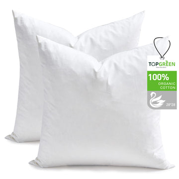 Ogranic Feathers Down Euro Pillow Inserts 28x28, Pack of 2, White