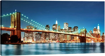 Large Modern New York Cityscape Canvas Wall Art Brooklyn Bridge Night View Canvas Prints Stretched Landscape Pictures