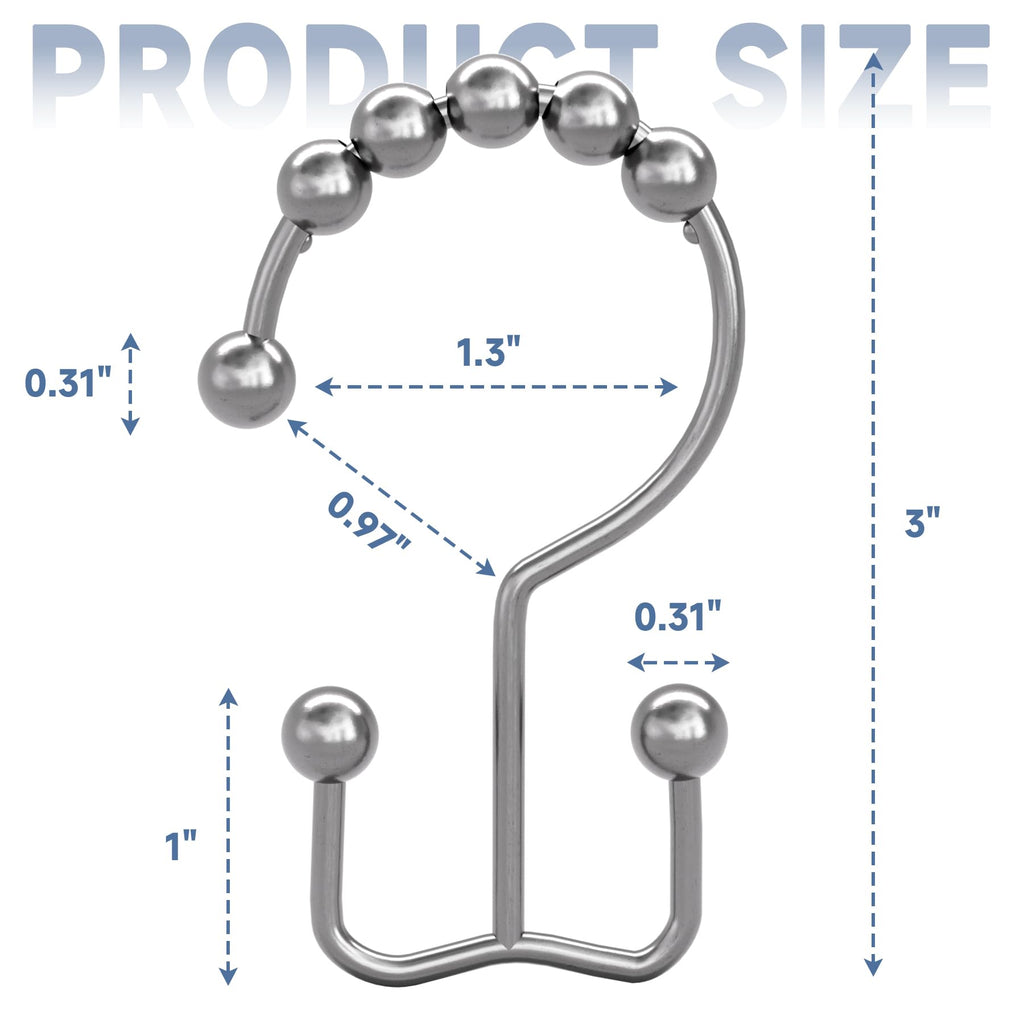 Double Shower Curtain Hooks, Rust Proof Shower Curtain Rings, Metal Shower Hooks Shower Rods Curtains, Set of 12