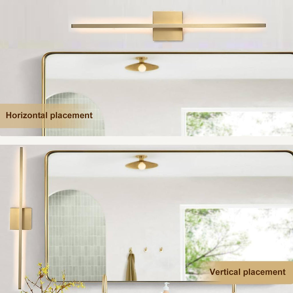 Wall Sconces Set of Two, LED Dimmable Sconces Wall Lighting, Brushed Gold Modern Wall Sconce Light for Bathroom