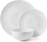 Josephine 24-Piece Dinnerware Set, Porcelain Dish Set with Embossed Basket Weave Design, Service for 8