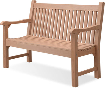 2-Person Outdoor Bench with 700 Lbs Weight Capacity, Teak | Poly Lumber Weatherproof Garden Bench Seating for Porch