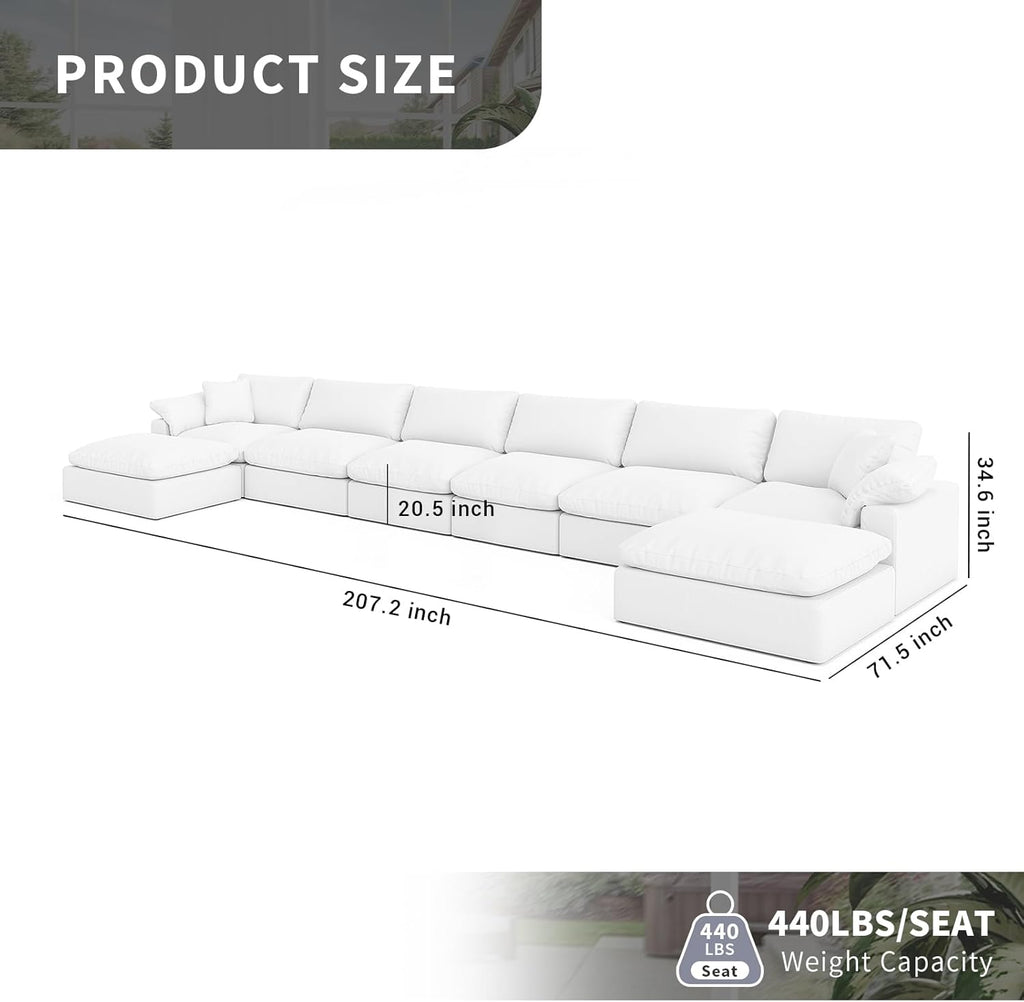 Cloud Modular Sectional Sofa, Oversized Down Feather Filled Sectional Sofa Comfy Upholstered Deep Seat Couches for Living Room, Convertible Spacious Sleeper Sofa Bed, Sofa Covers Washable&Replaceable