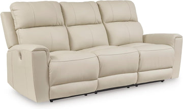 Modern Leather Match Power Reclining Sofa with USB Ports, Beige