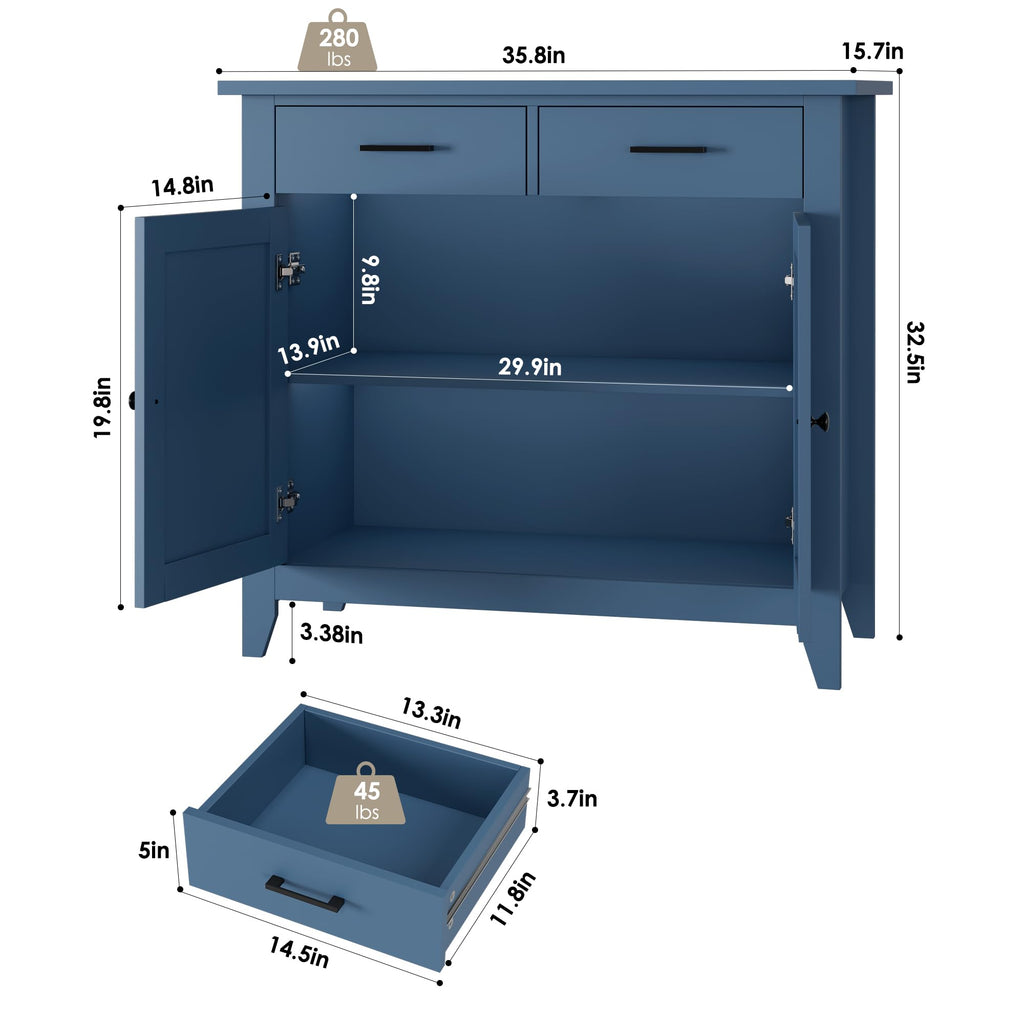 Farmhouse Kitchen Storage Cabinet, Small Buffet, Coffee Bar, Blue