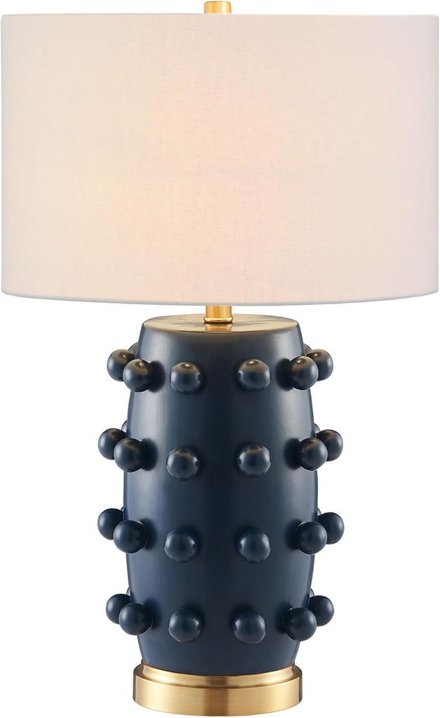 25.5'' Modern 1-Light Ceramic Table Lamp with Spherical Orbs on Lamp Body with White Fabric Drum Shade, or Office