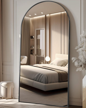 Oversized Full Length Mirror with Stand, 81"x41" Arched Floor Mirror, Aluminum Frame, Wall Mounted/Leaning/Free