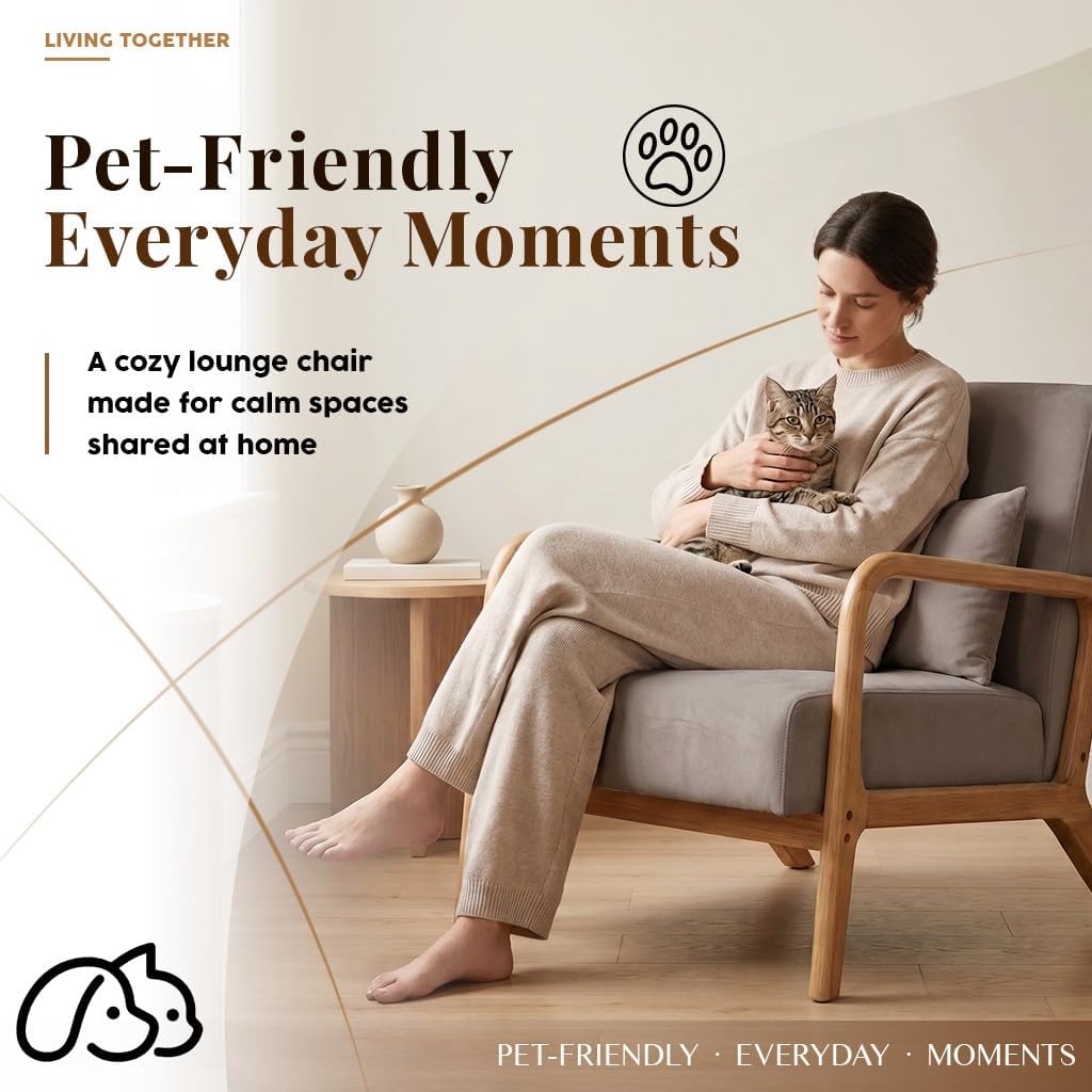 Modern Accent Chair, Taupe Knitted Fabric Upholstered Armchair with Solid Wood Frame, Comfy Reading Chair Bedroom