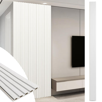 108 x 6 in WPC Wood Slat Wall Panels, 3D Wall Accents, 8-Pack, White