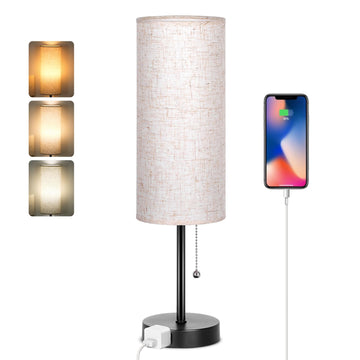 18" Table Lamp, 3-Color Bedside Lamps with Pull Chain