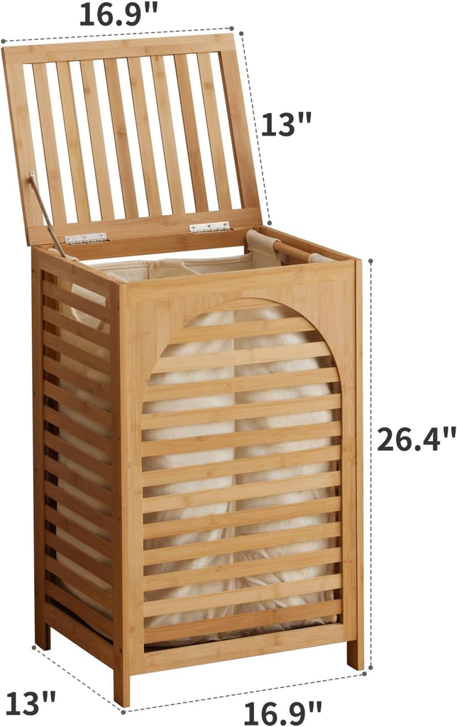 Laundry Hamper with Lid,Bamboo Large Waterproof Clothes Laundry Basket,Removable Washing Bags with Handles,clothes