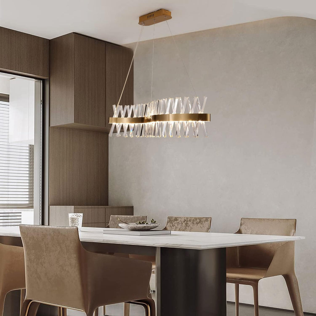 Gold Crystal Chandelier Modern LED Ceiling Pendant Light Fixture 40" Modern Linear Flush Mount Hanging Light for