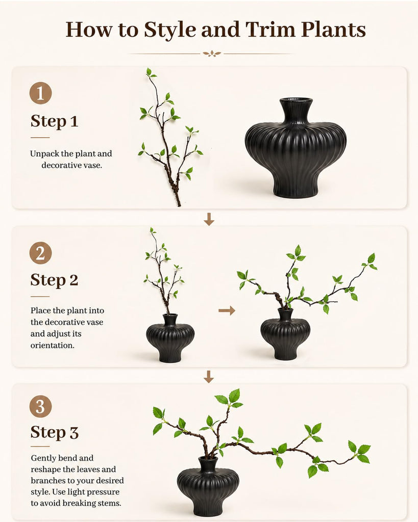 Heart Shaped Vase with Artificial Branch Set, 1 pcs Artificial Stem in Black Ceramic Vase, 22" Fake Plants &