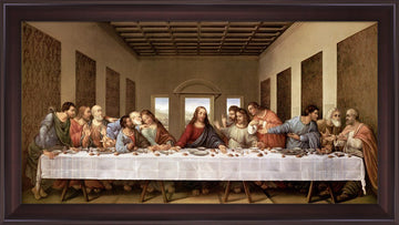 The Last Supper by Leonardo Da Vinci Framed Art Print Wall Picture, Wide Cherry Frame with Hanging Cleat, 44 x 25