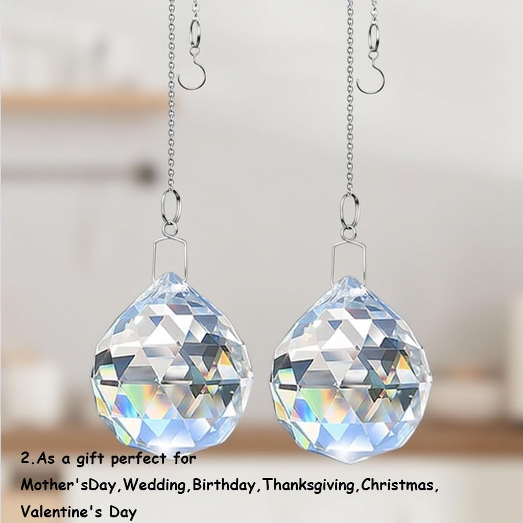 2PCS 40mm AB Suncatcher Crystals Ball Prism Rainbow Maker with Chain Hanging Window Sun Catchers Home Garden