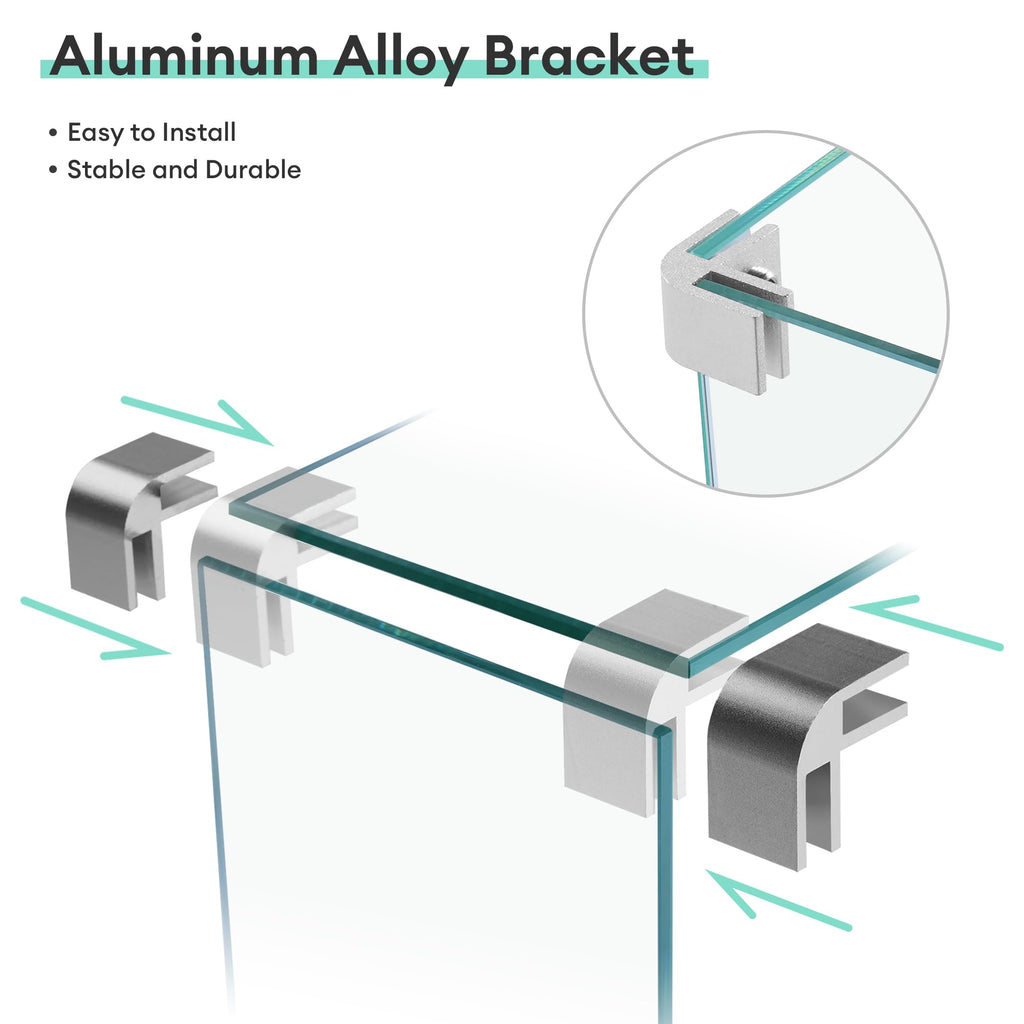 23.1"x 7.3"x 5.5" Rectangular Fire Pit Wind Guard, Transparent Tempered Glass, Polished Aluminum Brackets, 3M Anti-Slip