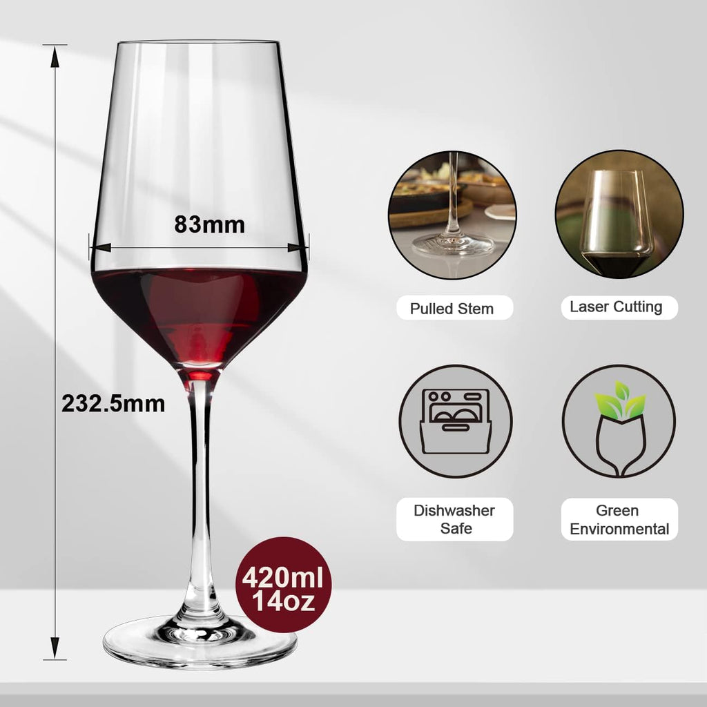 Wine Glasses Set of 6, Long Stem White/Red Wine glasses,14oz Hand Blown Premium Crystal Wine Glass,Gift Packing