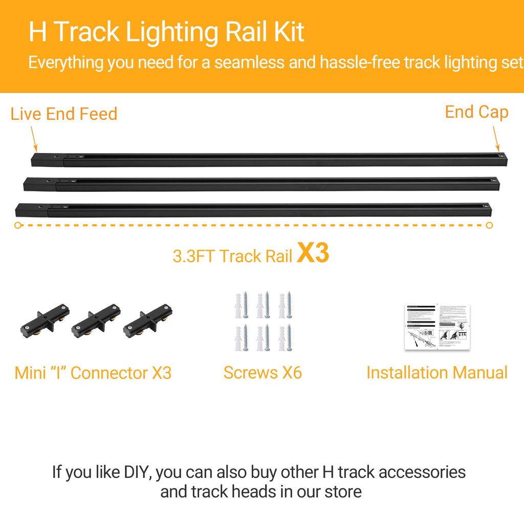 10FT H Track Lighting Rails Kit, Black