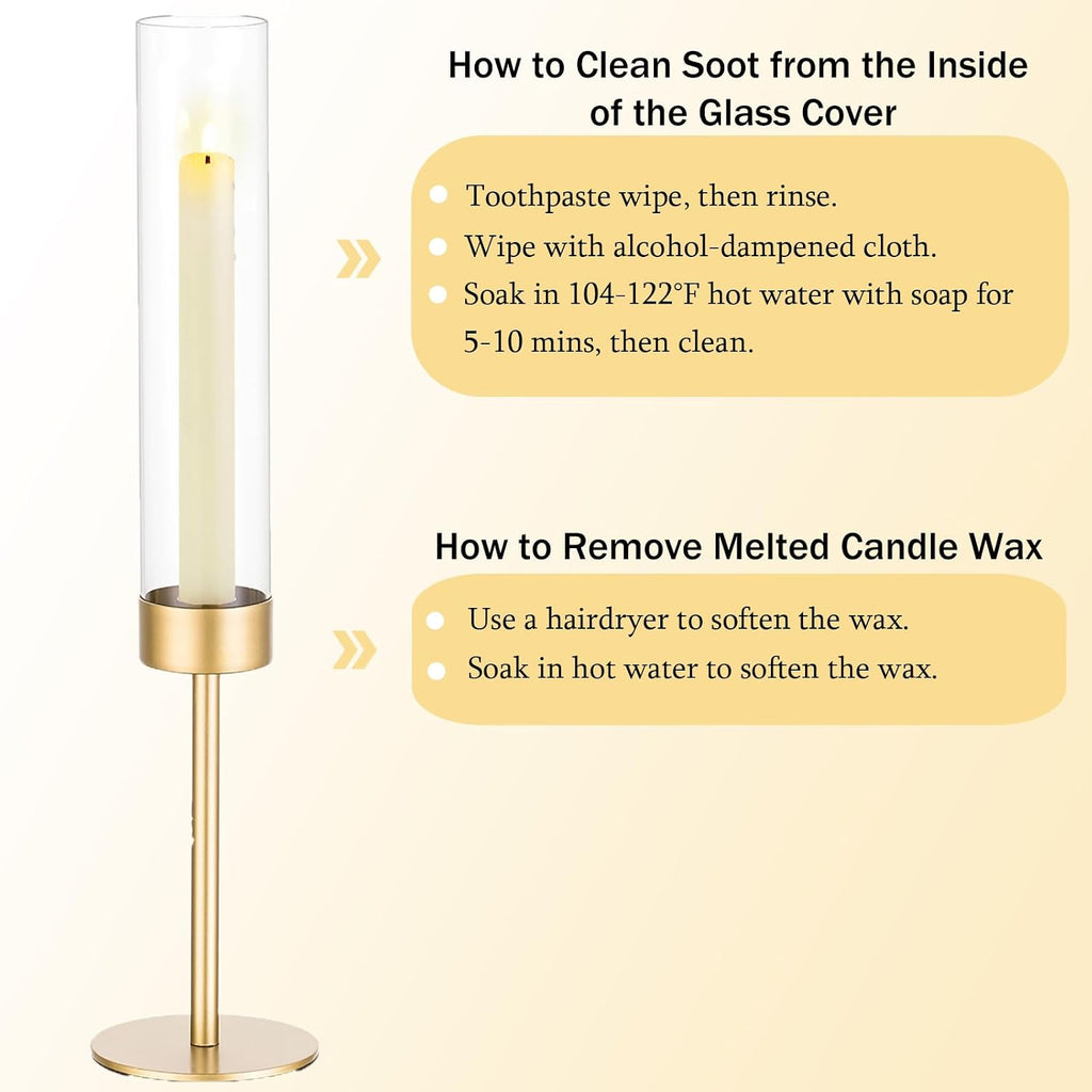 Glass Hurricane Candlestick Holders Gold - 18 PCS Taper Candle Holder Bulk Tall Clear Glass Cylinder Table