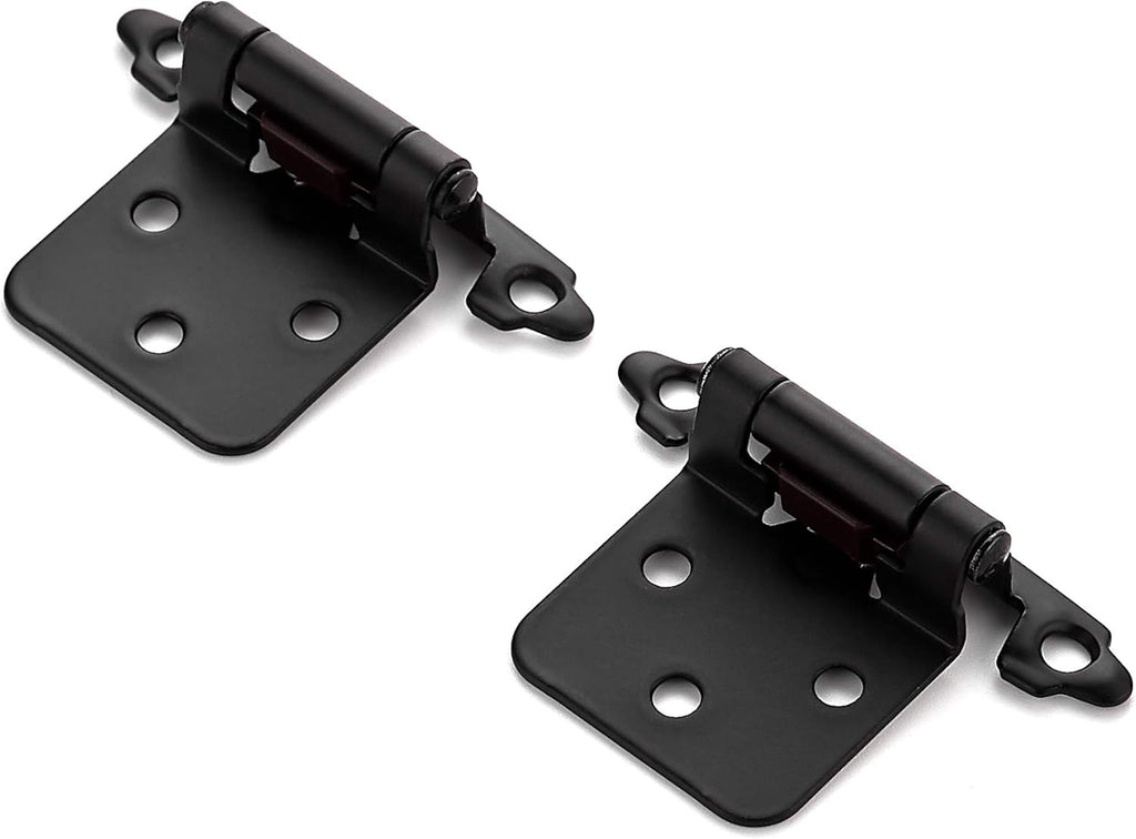 50 Pack 25 Pairs 1/2" Overlay Cabinet Door Hinges Kitchen Black Semi-Concealed Hinges Face Mount Self-Closing Cabinet