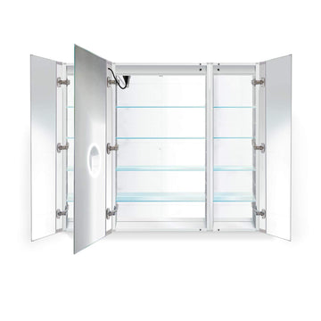 LED Tri-View Medicine Cabinets with Defogger, Dimmer, 3X Makeup Mirror, Outlet & USB (48 x 42 Left Left Right)