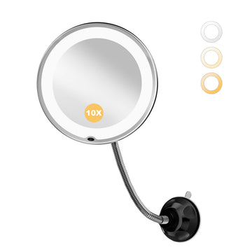 10x Makeup Mirror with Lights, Flexible Magnifying Mirror 3 Light Modes