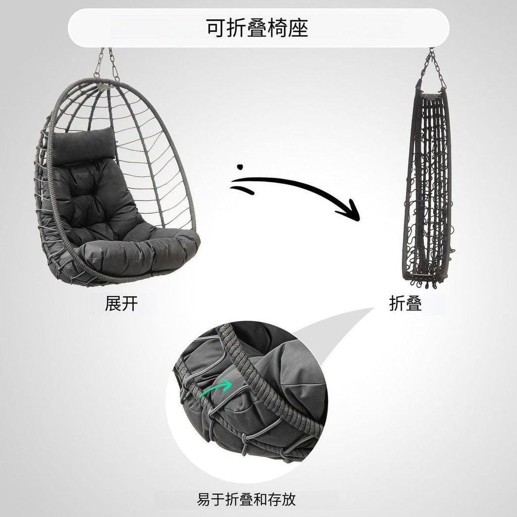Hanging Egg Chair with Stand, Outdoor Rattan Swinging Egg Chair, Dark Grey, for Porch, Living Room, Poolside and