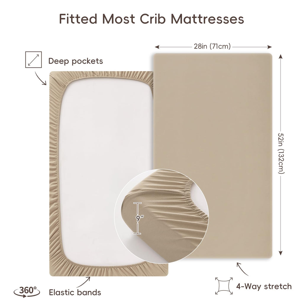 3 Pack Fitted Crib Sheets, Ultra Soft Breathable Comfortable Baby Sheet Set for Boys Girls Neutral, 28x52 Inch Fits