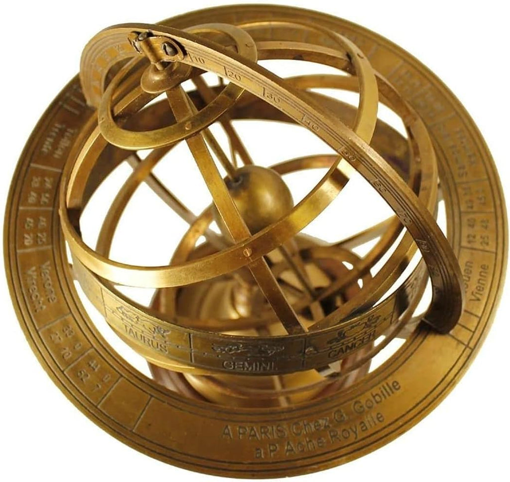 RedSkyTrader Brass Antique Finish Armillary Celestial Globe with Zodiac Engravings