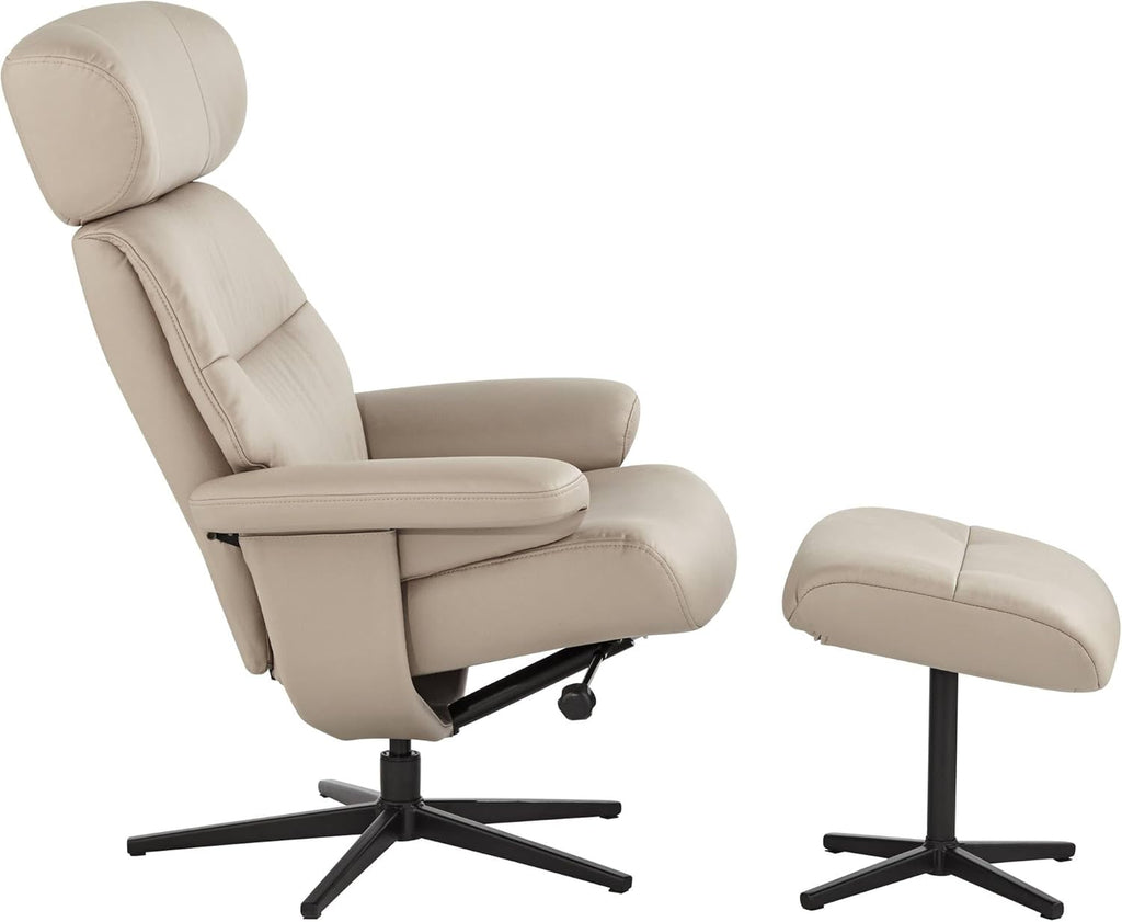 Modern Reclining Swivel Lounge Chair and Ottoman — Faux Leather