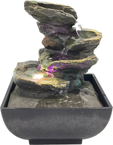 Indoor Tabletop Fountain Water Fountain with Light and Natural Waterfall Sounds for Desktop, Spa and Home Décor