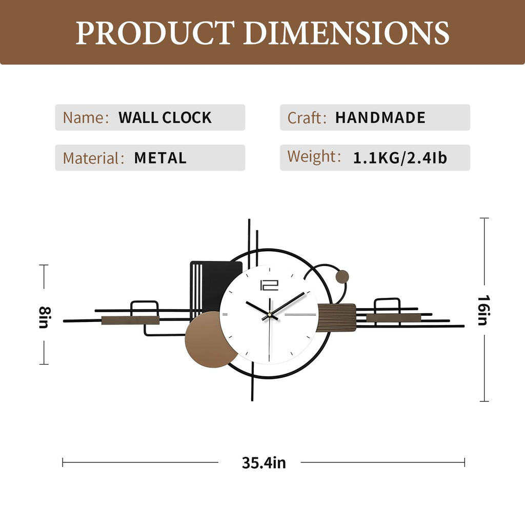 Modern Wall Clock, Large Decorative Wall Clock, Creative Silent Clock Battery Operated Metal Wall Art