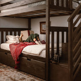 Bunk Bed, Twin-Over-Twin Bed Frame For Kids With Stairs, Clay