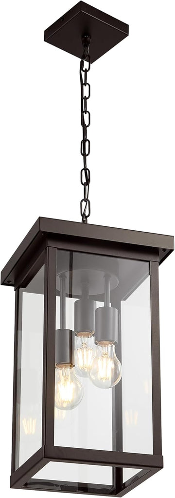16'' Large Outdoor Pendant Light 3-Lights Oil Rubbed Bronze Outdoor Chandelier Exterior Hanging Porch Light Fixtures