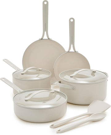Nova 10-Piece Nonstick Cookware Set, PFAS-Free Ceramic Pots & Pans with Silicone Cooking Utensils, Durable Fast