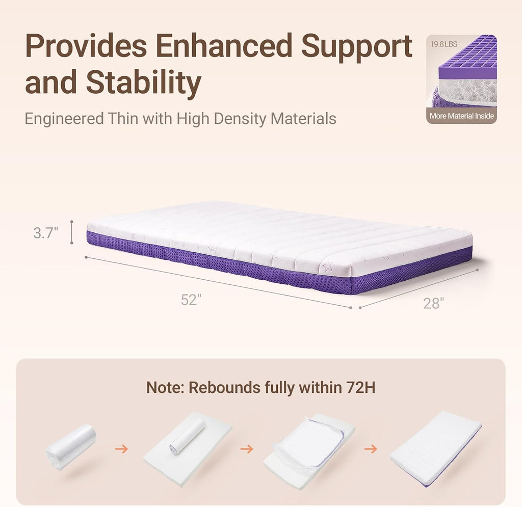 Pro Baby Crib Mattress, 52" x 28" Dual-Sided Mattress | Fits Standard Crib & Toddler Bed, Breathable &