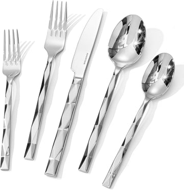 Silverware Set, Luxury 40-Piece Flatware Set for 8, 18/10 Stainless Steel Cutlery Set with Diamond Cut Pattern