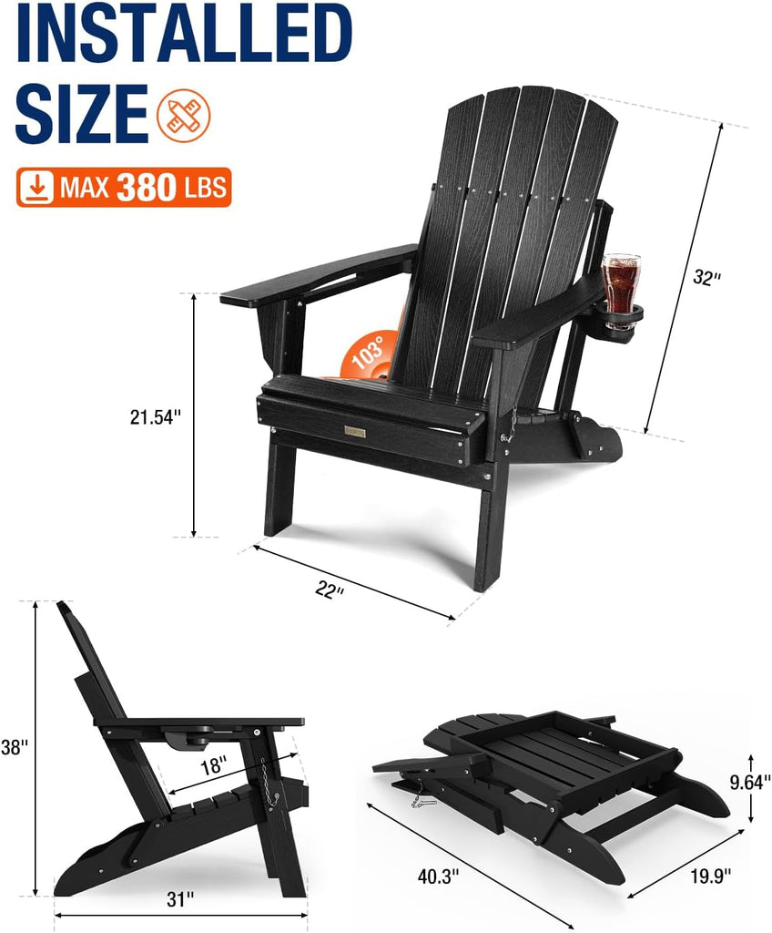 Folding Adirondack Chair, Dark Black