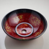 Red Glass Vessel Sink with Faucet and Drain Combo 16 Inch Tempered Glass Bathroom Sink Above Counter