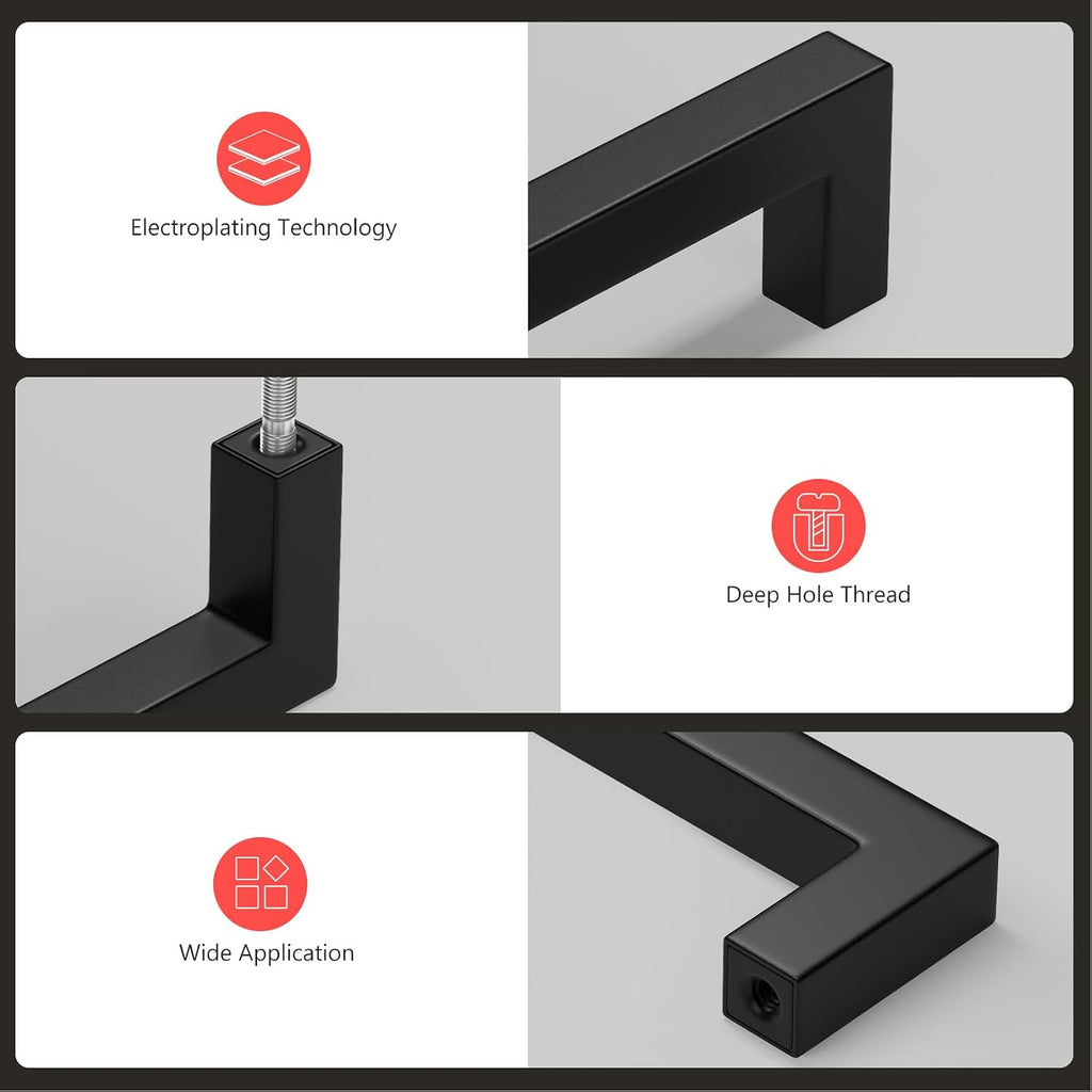 30 Pack Black Cabinet Handles 5-1/16 Inch(128 mm) Hole Centers Matte Black Cabinet Pulls Stainless Steel Drawer Dresser