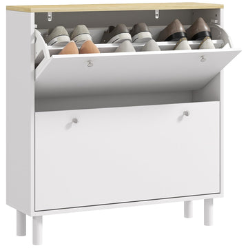 Shoe Cabinet Narrow 2 Flip Drawers Adjustable Shelves 16 Pairs White