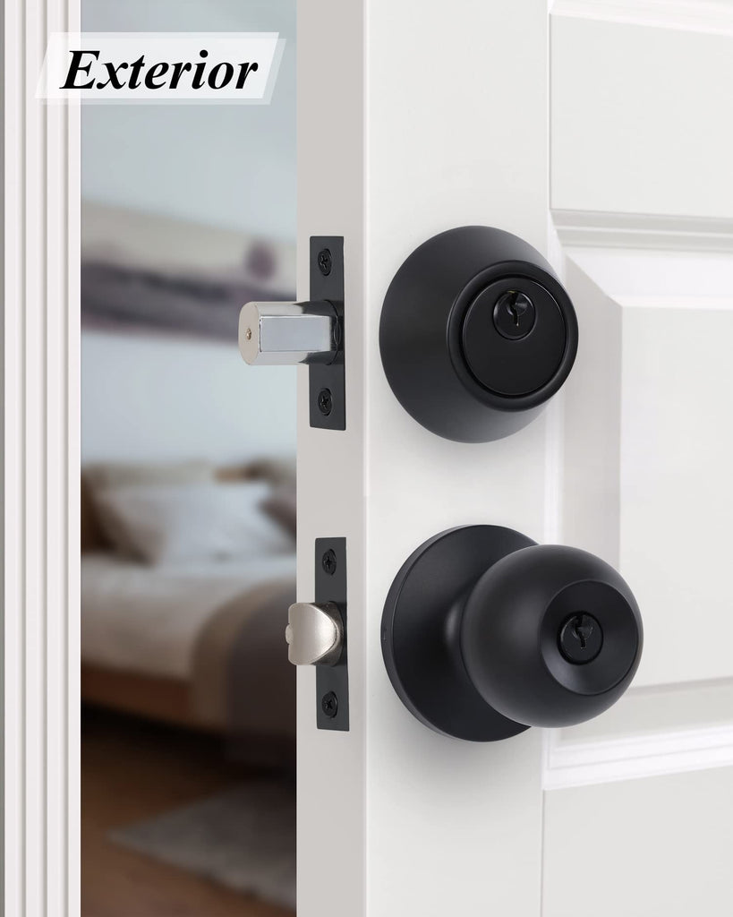 All Keyed Same Entry Knobs&Single Cylinder Deadbolt Combo Set for Exterior Front Doors, Matte Black Finish Entry Door