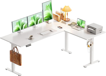 63 Inch Electric L-Shaped Standing Desk, Reversible Corner Desk with Height Adjustment, Large Ergonomic Workstation